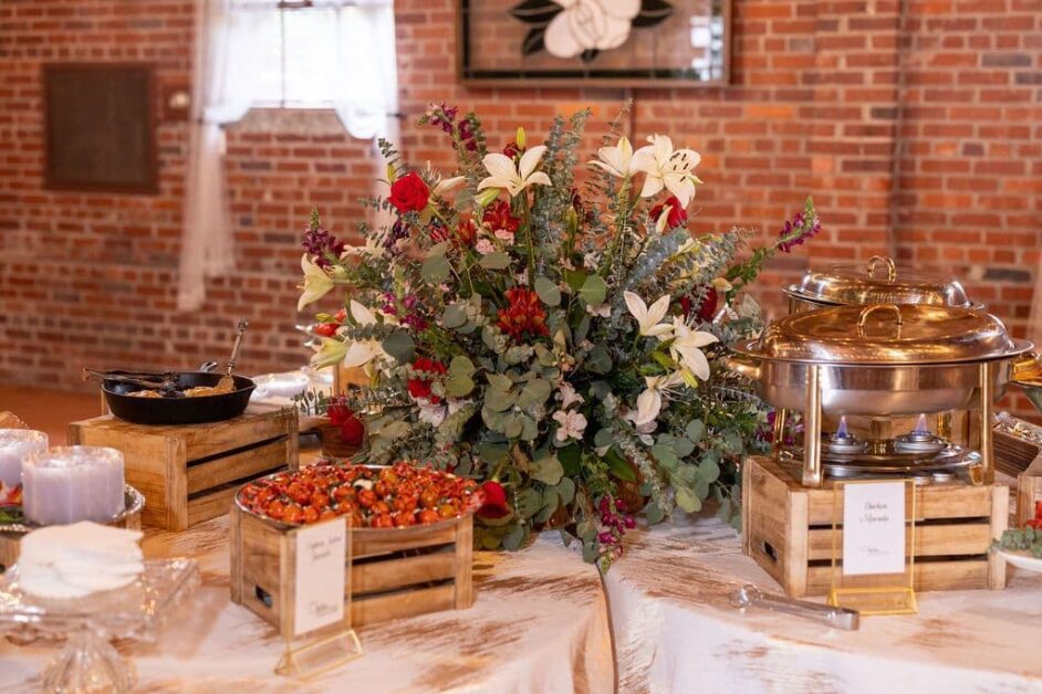 Food Table With Red White And Green Centerpiece