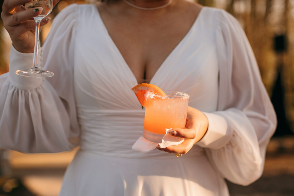 Claire Skottowe - Bride With Drinks - Our Ampersand Photo